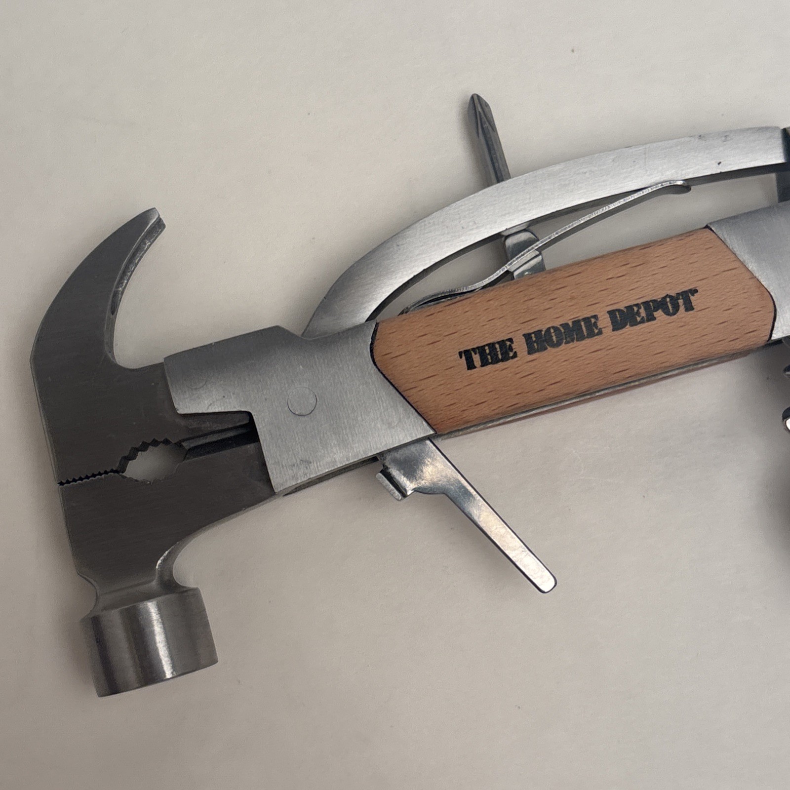 The Home Depot Wood Branded Mulitool Hammer Pliers Knife Saw File DIY Hunt Camp