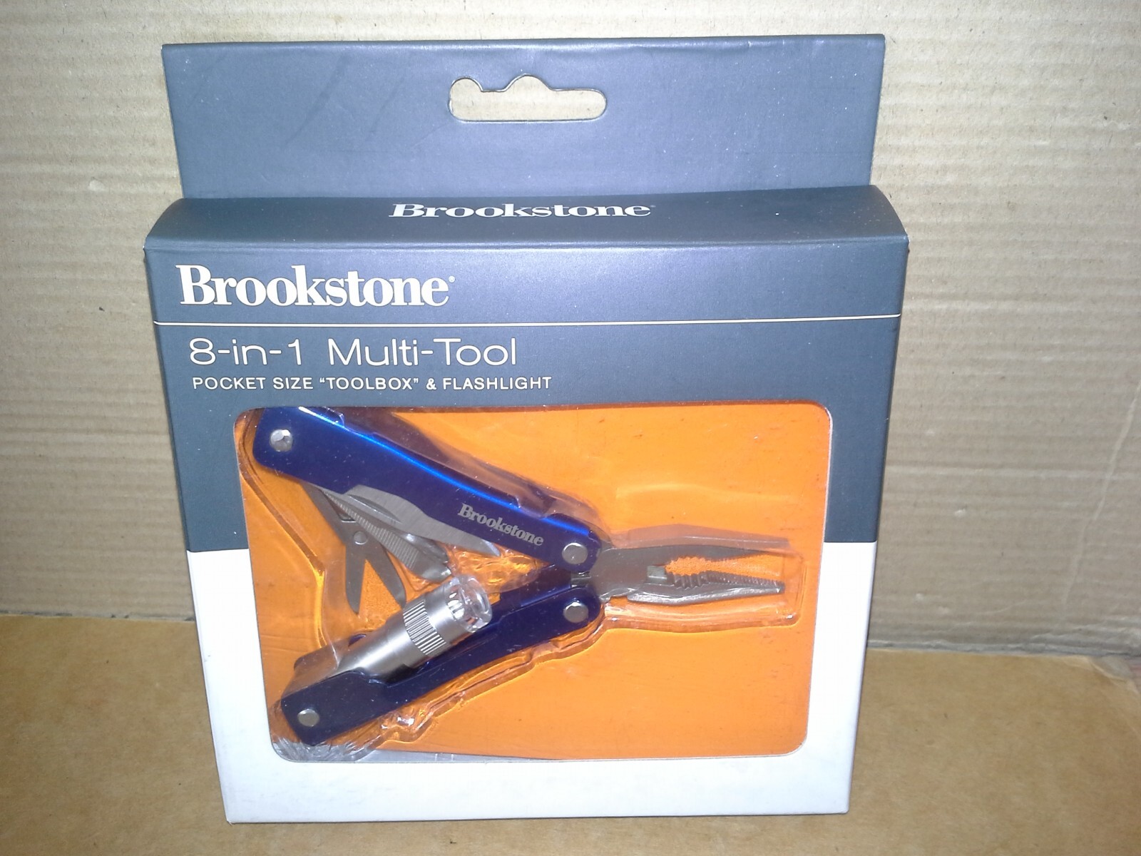 Brookstone 725704 Blue 8-in-1 multi-tool pocket size toolbox. Working. VGC