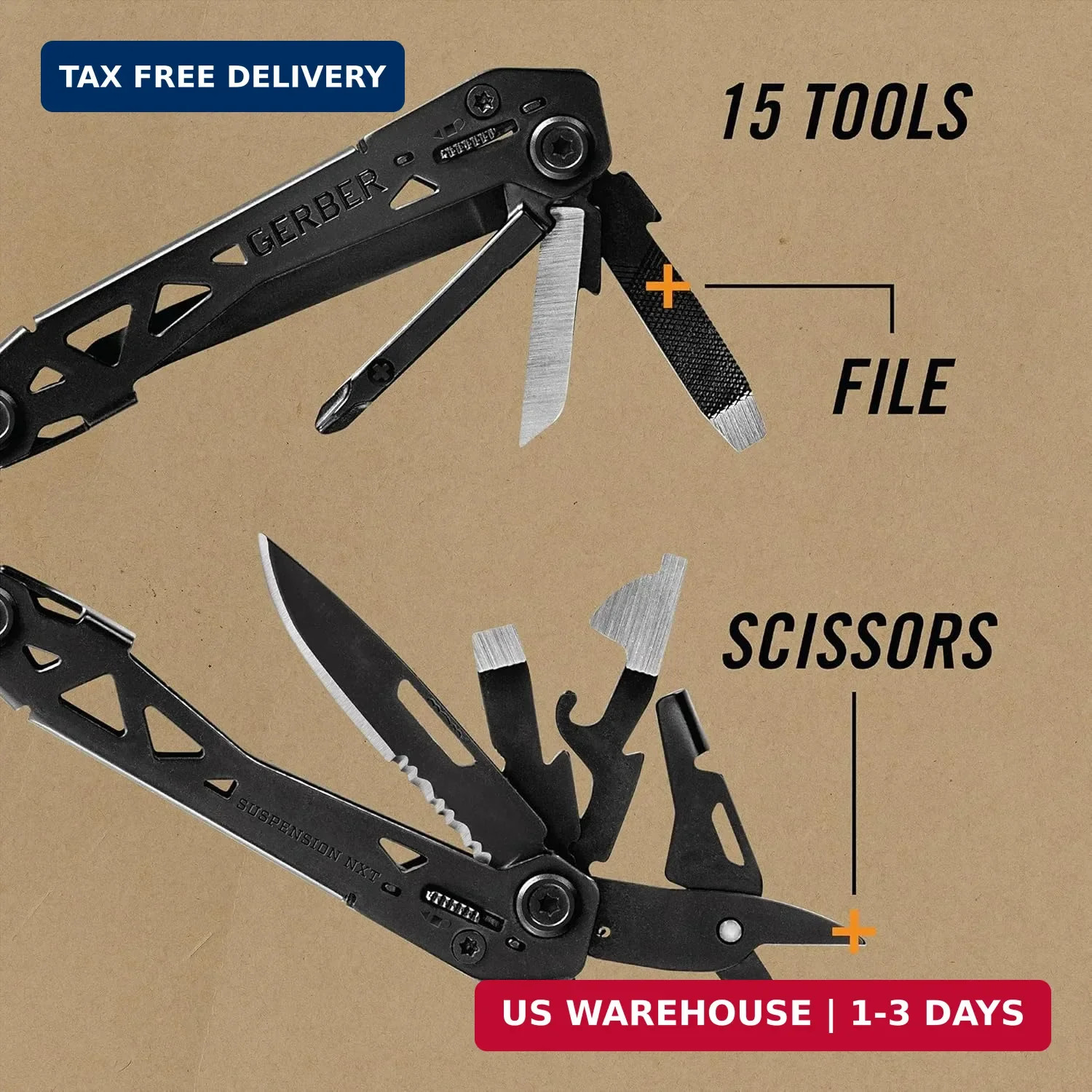 Gerber Gear Suspension-NXT EDC Multitool 15-in-1 Pocket Knife, Needle Nose Plier