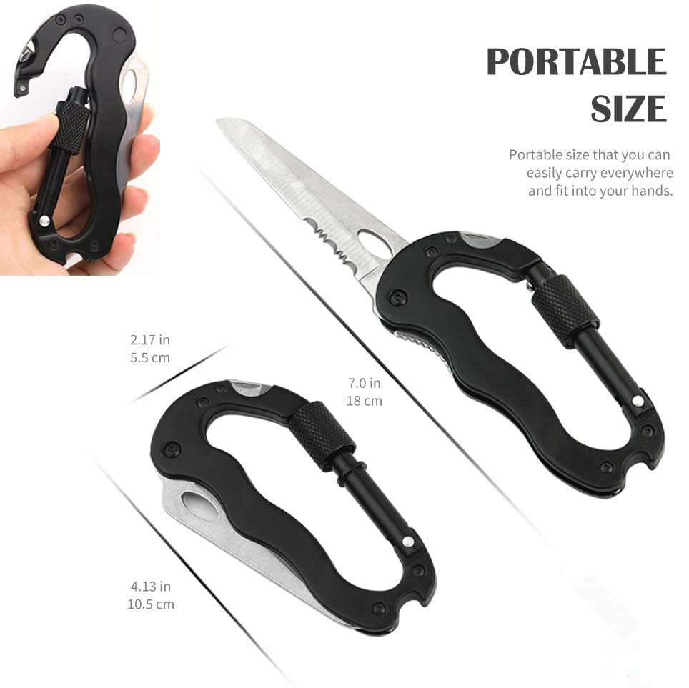 Survival Camping EDC Gear Multi-Tool Carabiner Keychain Key Holder Screwdriver