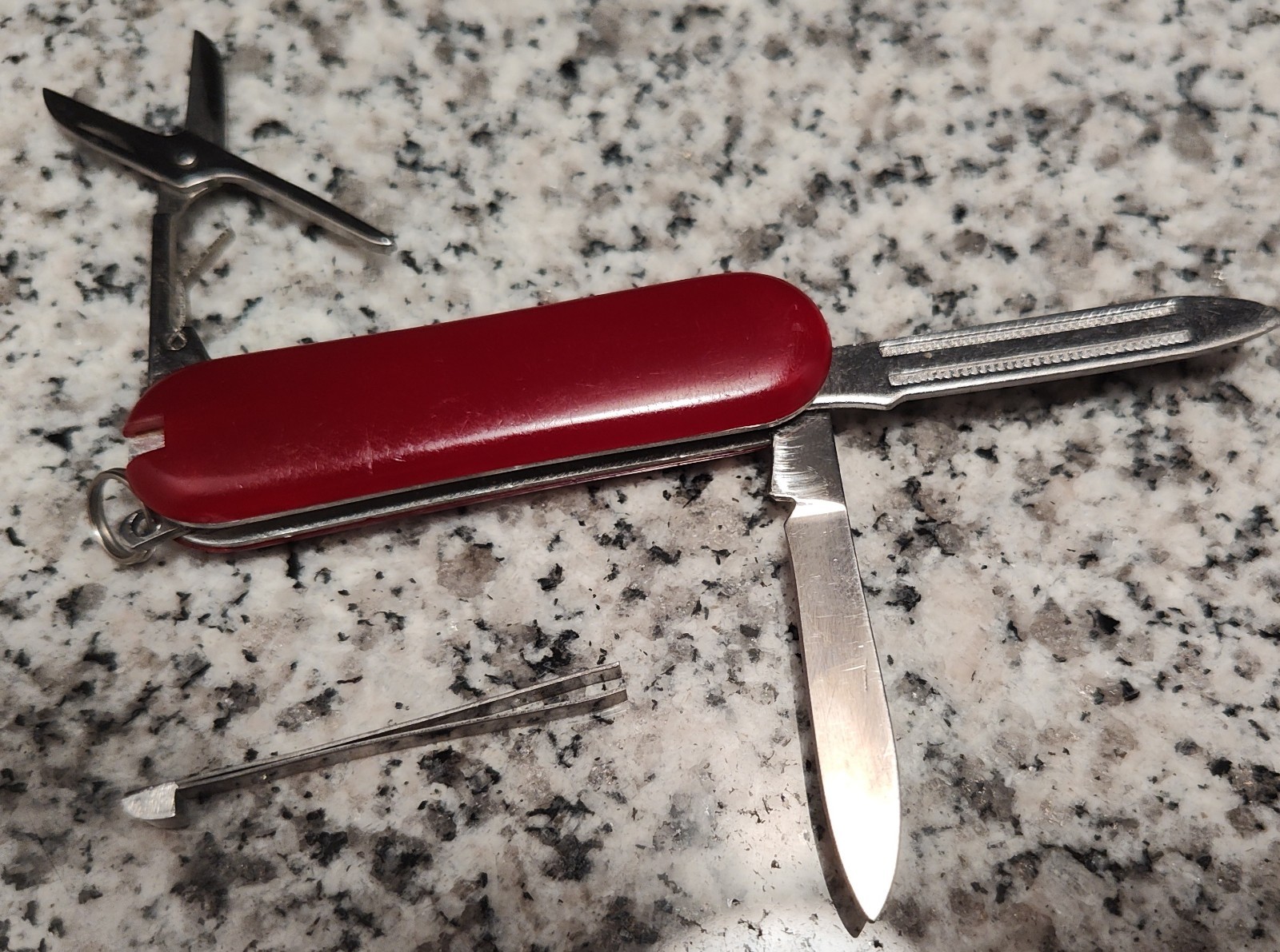 Multi-tool Knife Field Keychain. Tweezers, Scissors, File, Knife Blade. 1990’s.