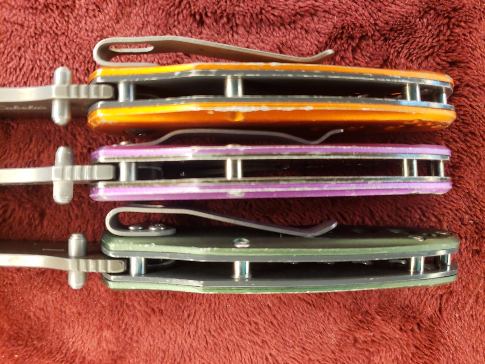 Lot 3 Cabela’s Plain Edge Liner Lock Aluminum Scale Folding Green Purple Orange