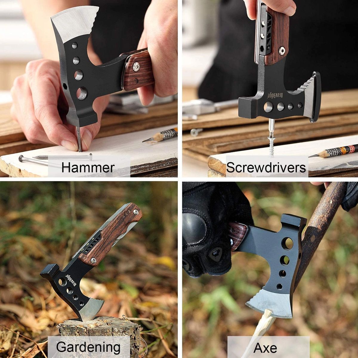 Bravedge BRD-001 Multitool Axe Tool, A Go-Bag MUST, Knife-Opener-Screwdriver Kit