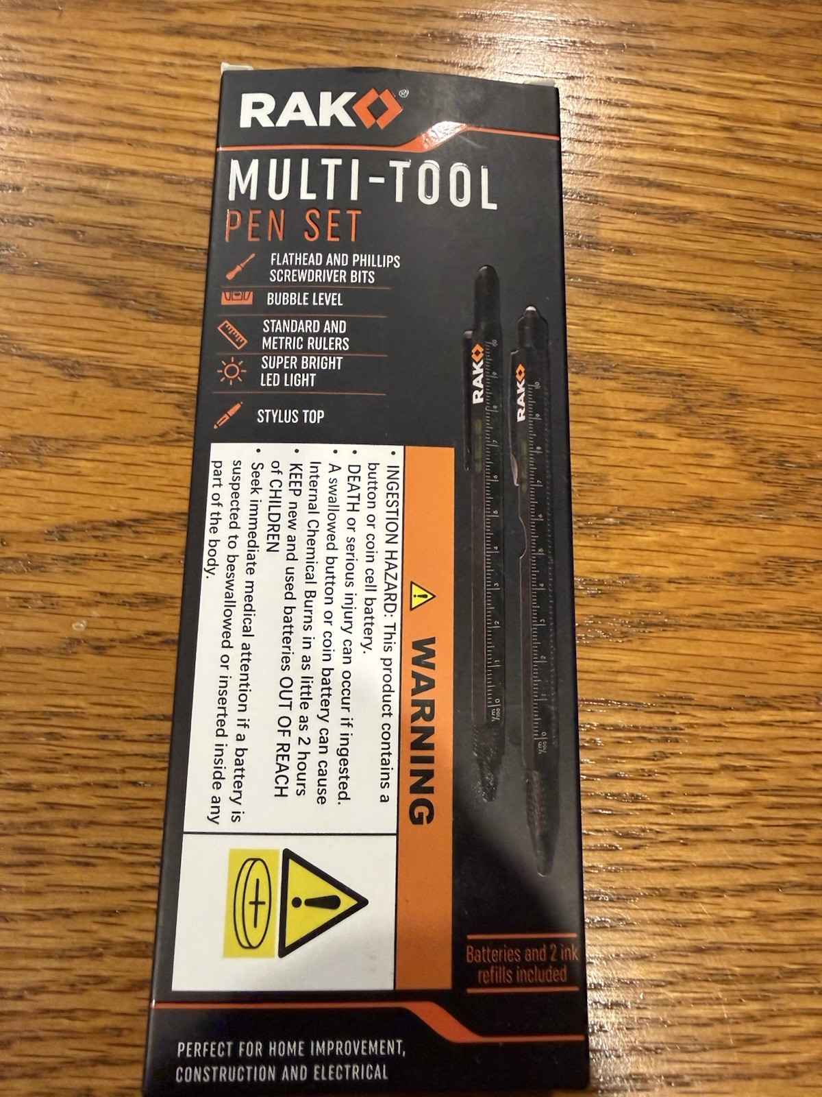 RAK Multi-Tool 2Pc Pen Set – LED Light, Touchscreen Stylus, Ruler, Level, Bot…