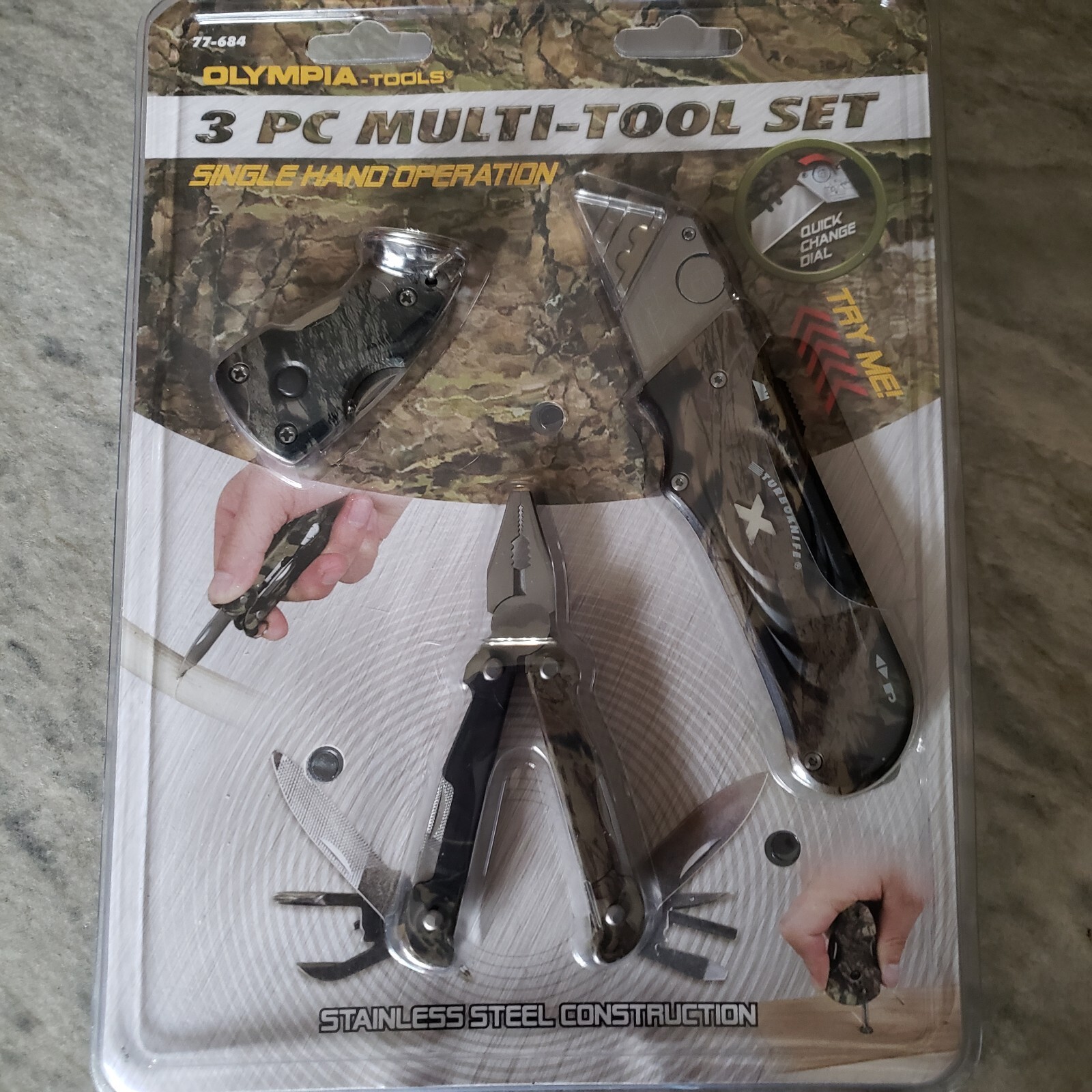 3 Piece Multi-Tool Set Stainless Steel Olympia Tools Camouflage