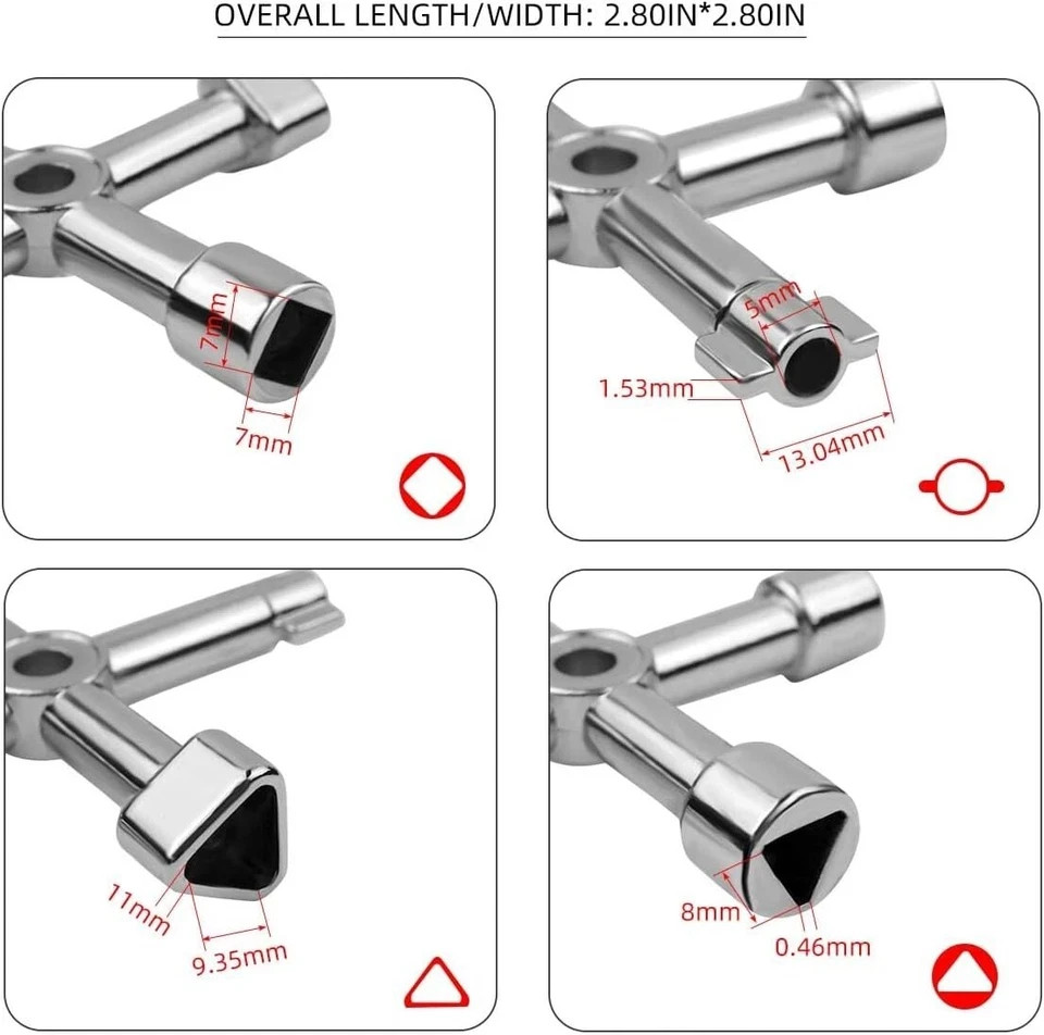 2 Pack Sillcock Key Set,4 Way Water Key Tool,Multi-Functional Silcock Water Keys