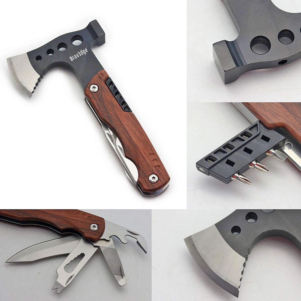 Bravedge BRD-001 Multitool Axe Tool, A Go-Bag MUST, Knife-Opener-Screwdriver Kit