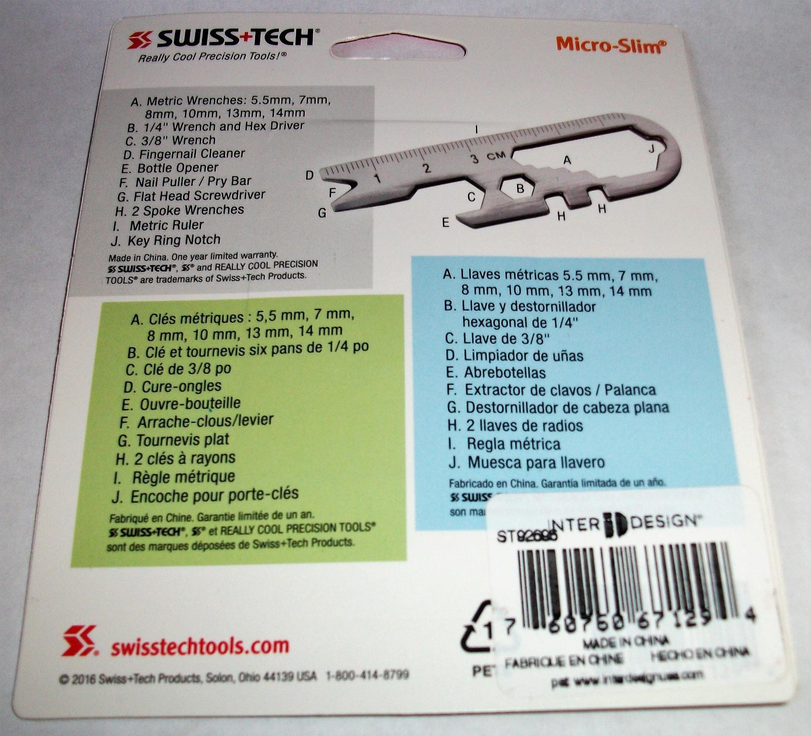 SWISS TECH MICRO-SLIM FLAT WRENCH SCREWDRIVER NAIL PULLER BOTTLE OPENER PRY BAR