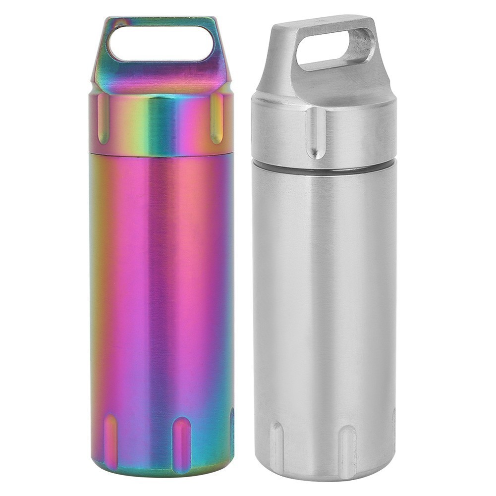 Portable Waterproof Stainless Steel Pills Case Container Bottle Keychain
