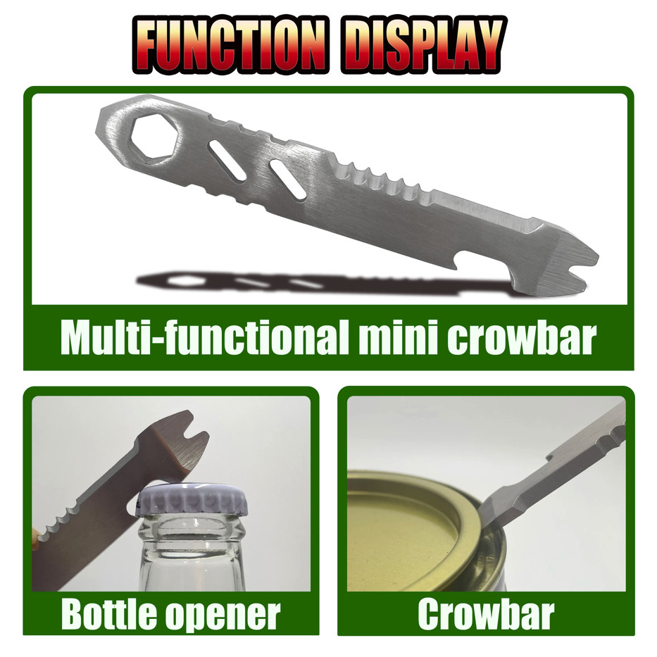 1pc Mini Stainless Steel Crowbar Multi-Tool Allen Wrench Bottle Opener – NEW
