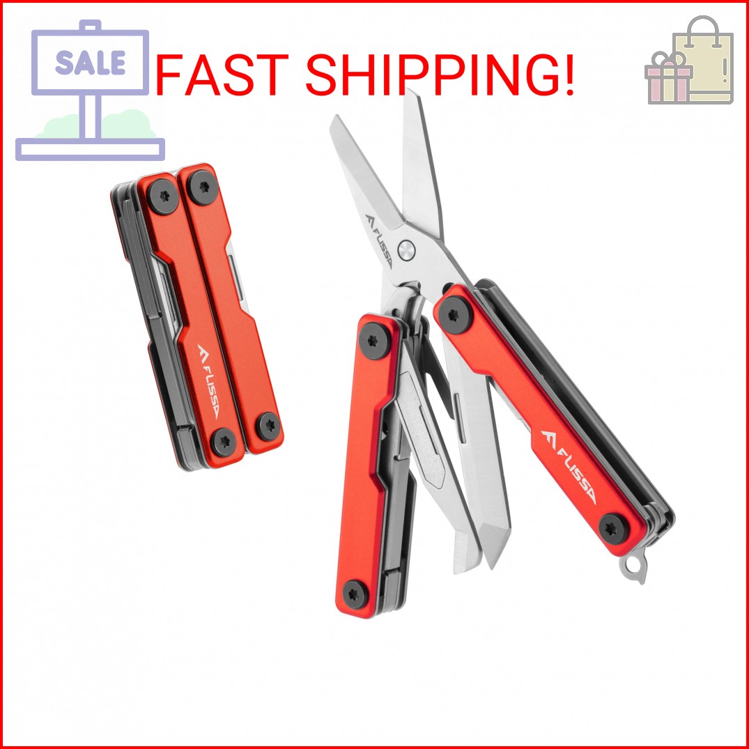 FLISSA Multitool Scissors, 11-in-1 Multi Tool Pocket Knife, Stainless Steel Mini
