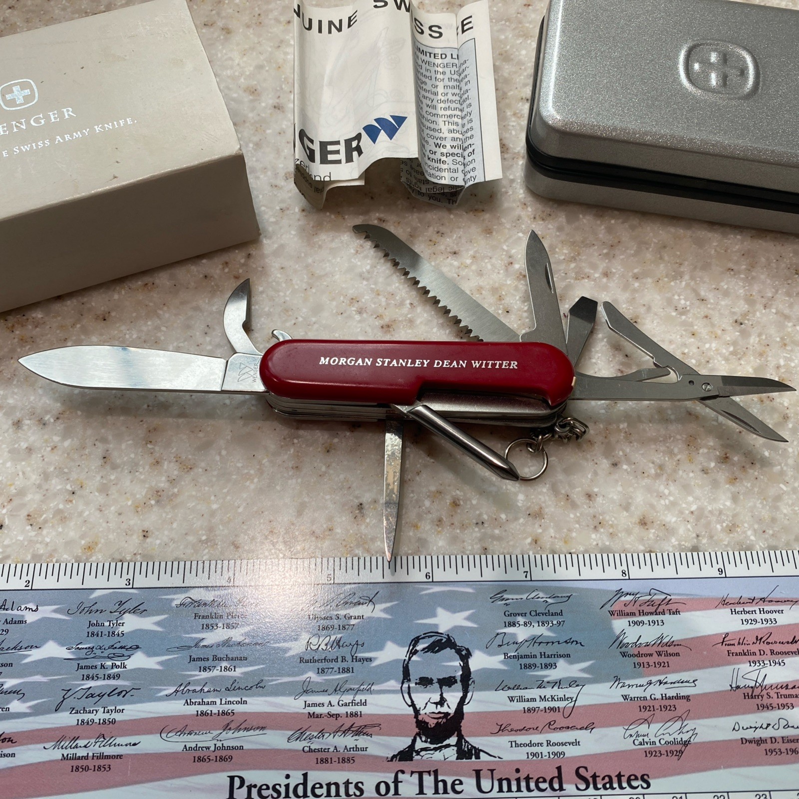Wenger Handyman Red Swiss Army Knife 85mm 14 Function 11 Tool 4 Layer Rare (94)