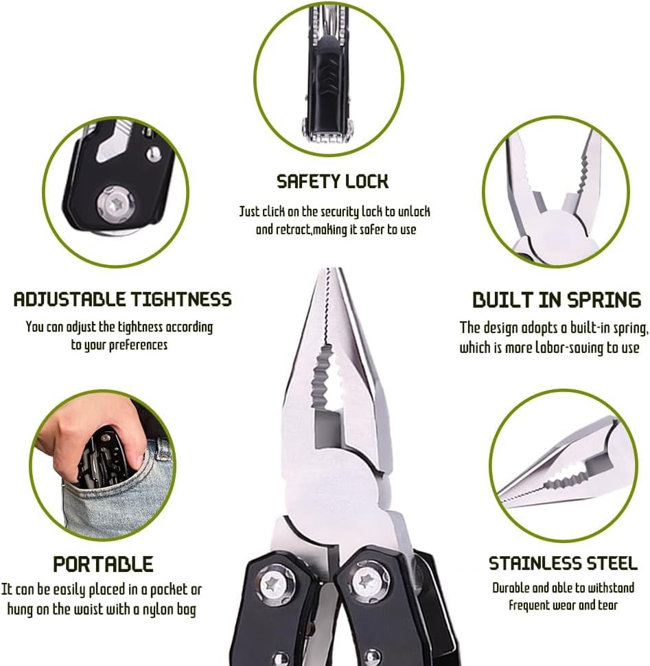 14-in-1 Multitool Pliers with Whistle Gift, Pocket Tool for Men