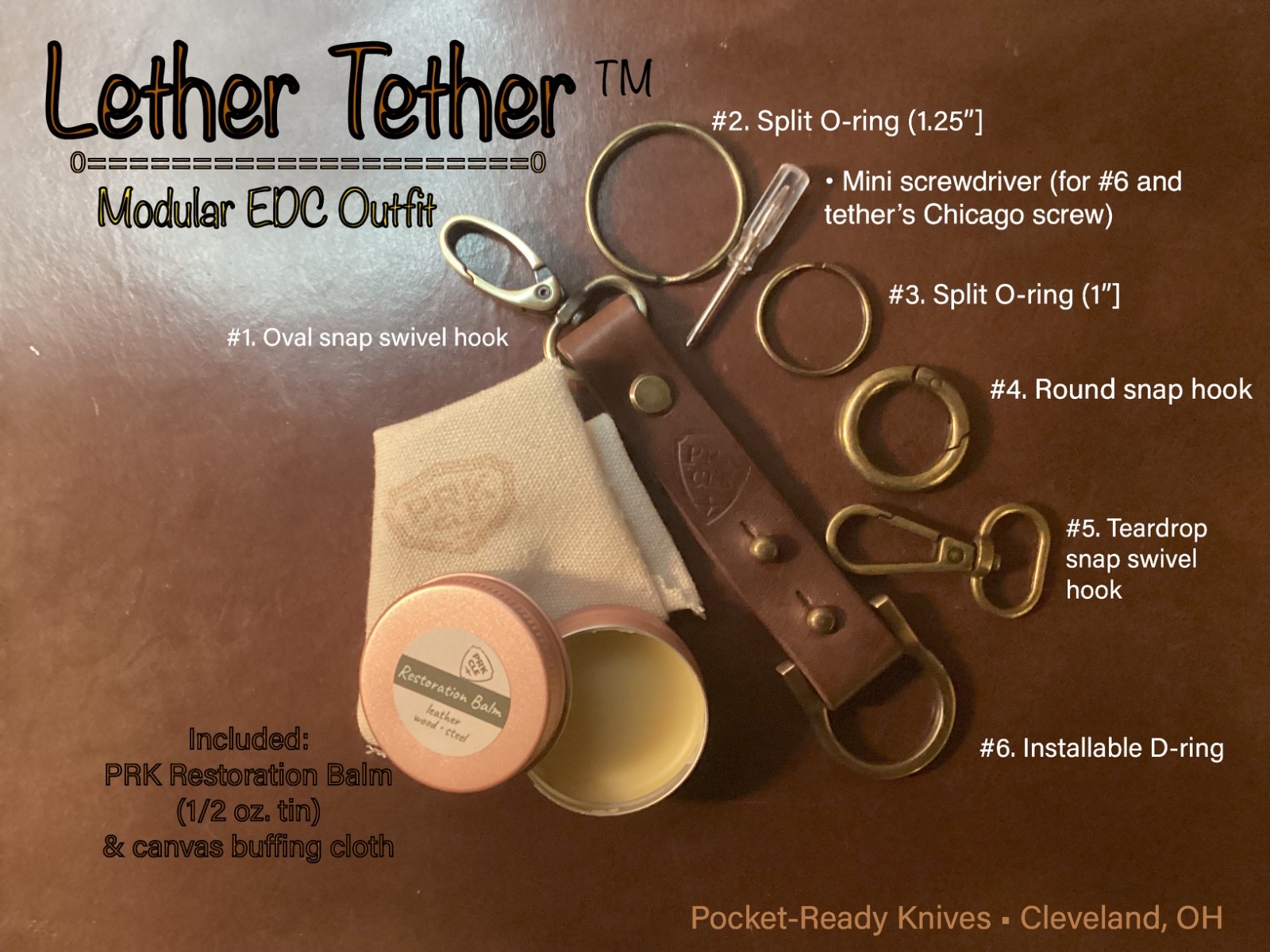 LETHER TETHER EDC Organizer – Hand-crafted Leather Utility Kit – Made in Ohio