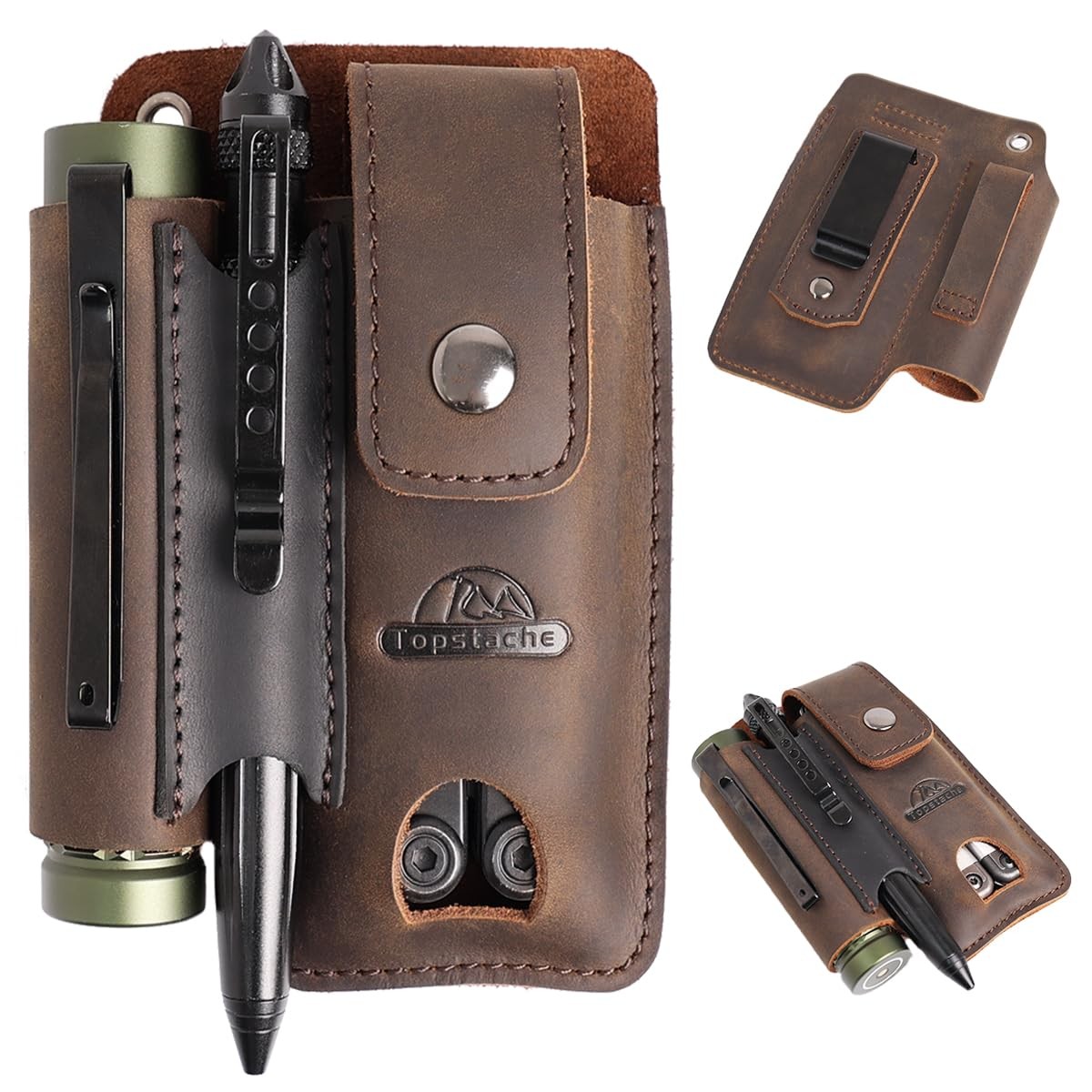 Topstache Leather Multitool Sheath – Multi Tool Holster with Belt Clip – EDC Bel