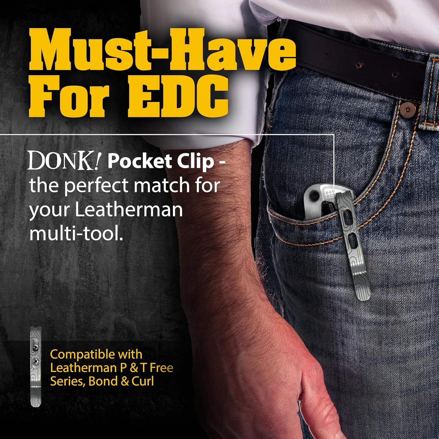 Titanium Pocket Clip. Made for Leatherman Free (P2, P4, T2 & T4) Curl & Bond. TC