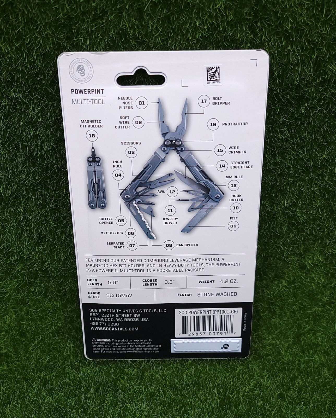 SOG Powerpint Silver Needlenose Pliers Scissors Knife MultiTool Pliers PP1001-CP