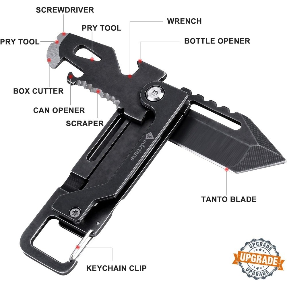 Keychain Knife, Carabiner Multitool, Tanto Pocket Knife with Key Clip, Box