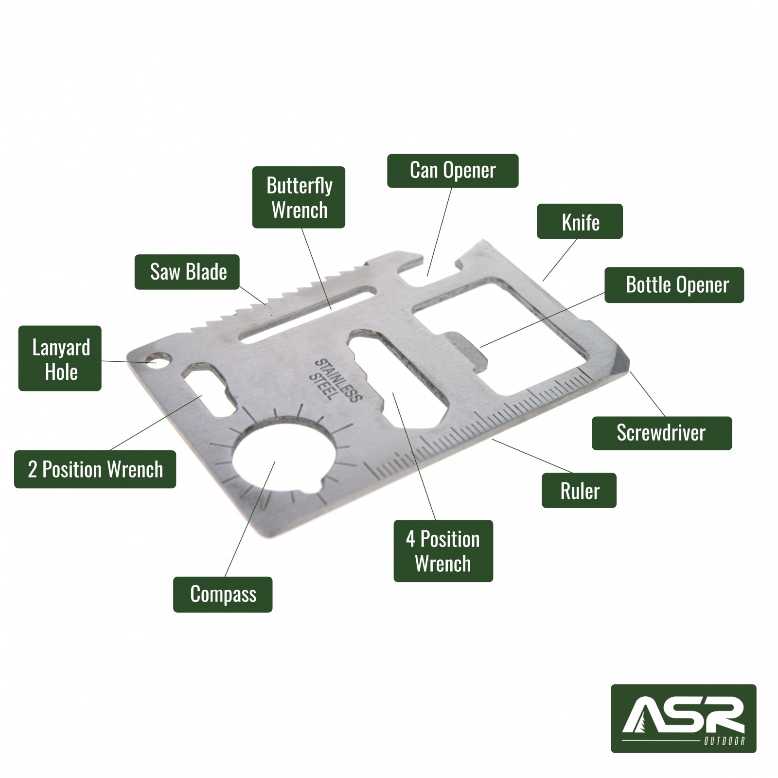 ASR Outdoor 11 in 1 Multi-function Credit Card Sized Wallet Tool Silver