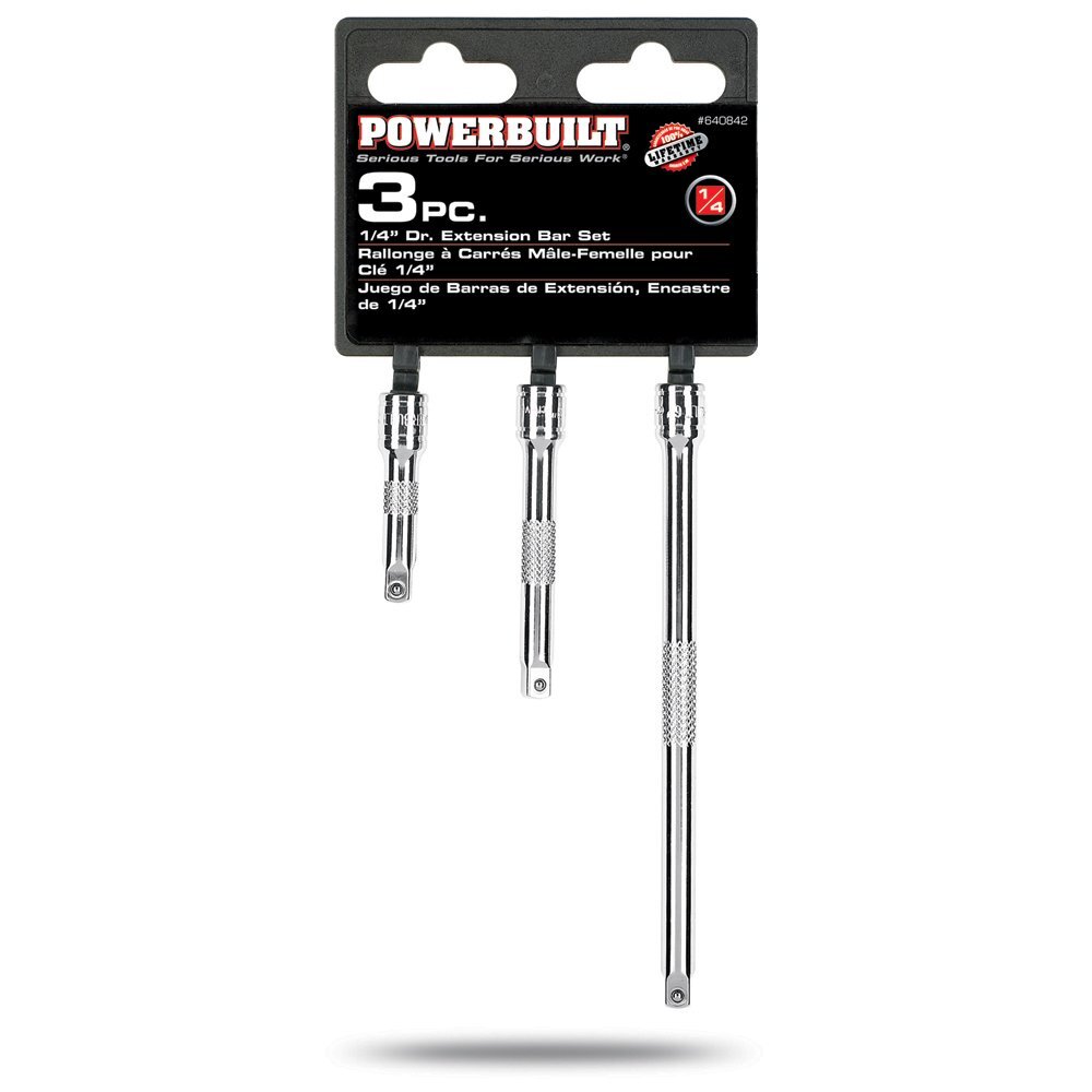 3 Piece, 1/4″ Drive Extension Bar Set, Includes 2, 3, and 6 Inch Extensions