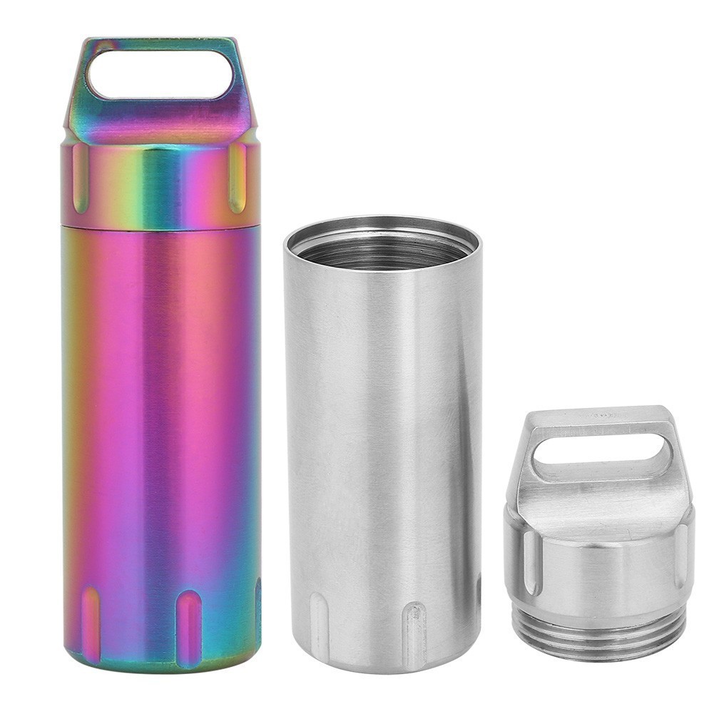 Portable Waterproof Stainless Steel Pills Case Container Bottle Keychain