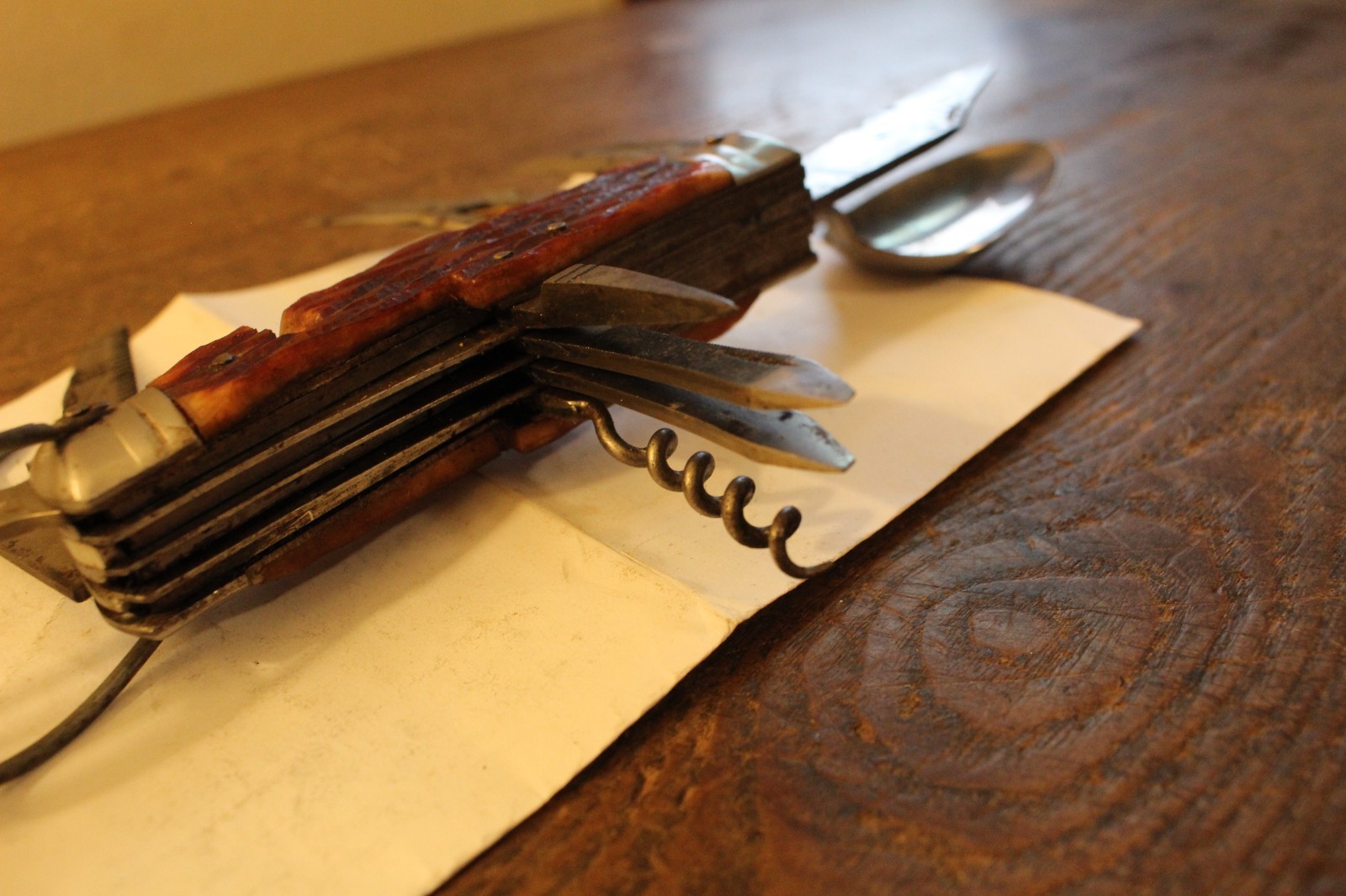 Hi-Test Multi Purpose Camping Knife with Several Attachments-Spoon-Fork-Tools