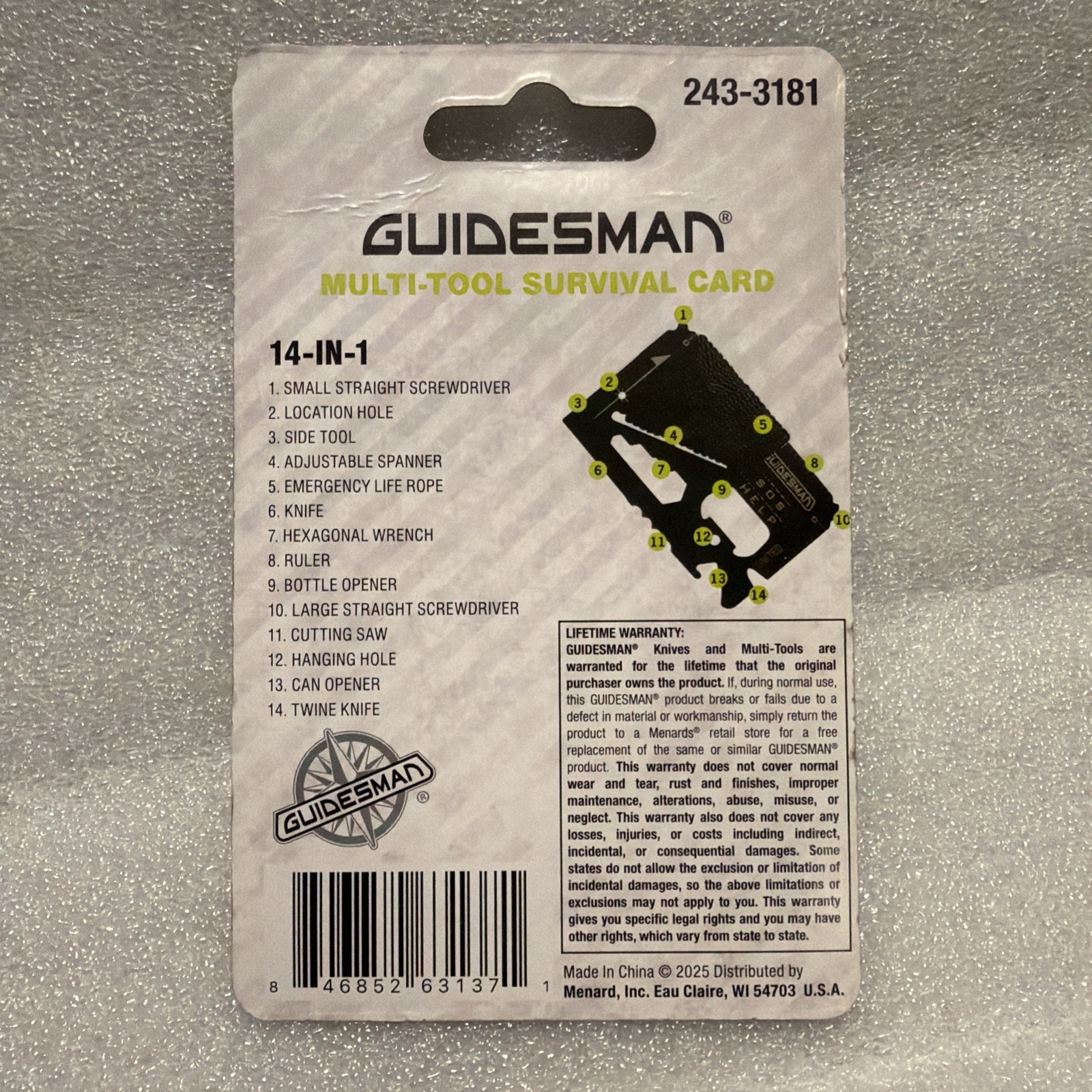 Guidesman 243-3181 Multi Tool 14-In-1 Survival Kit Camping Fishing Hiking