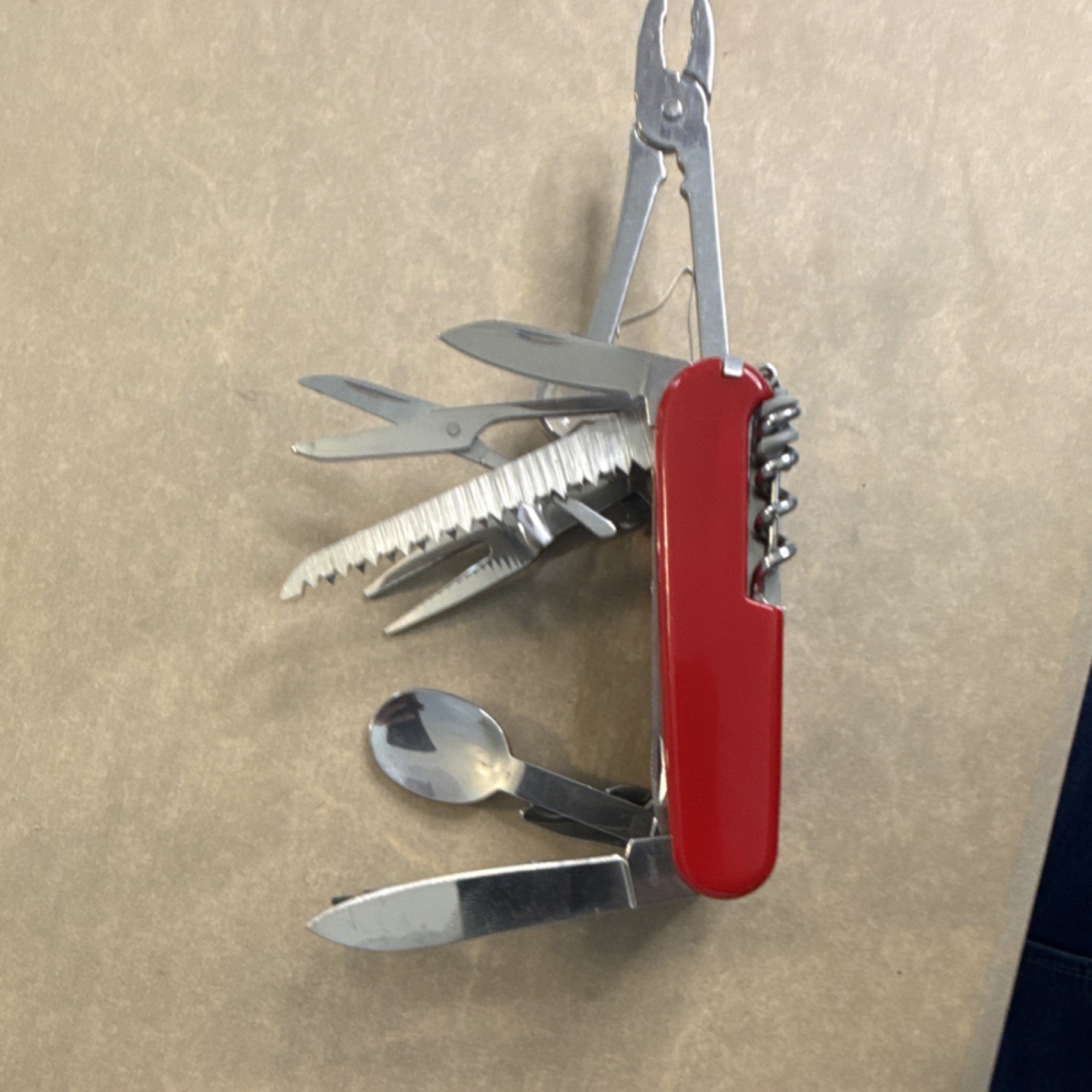 Red Stainless Steel Multi-Tool Knife 15+ Functions Ergonomic Handle Corkscrew