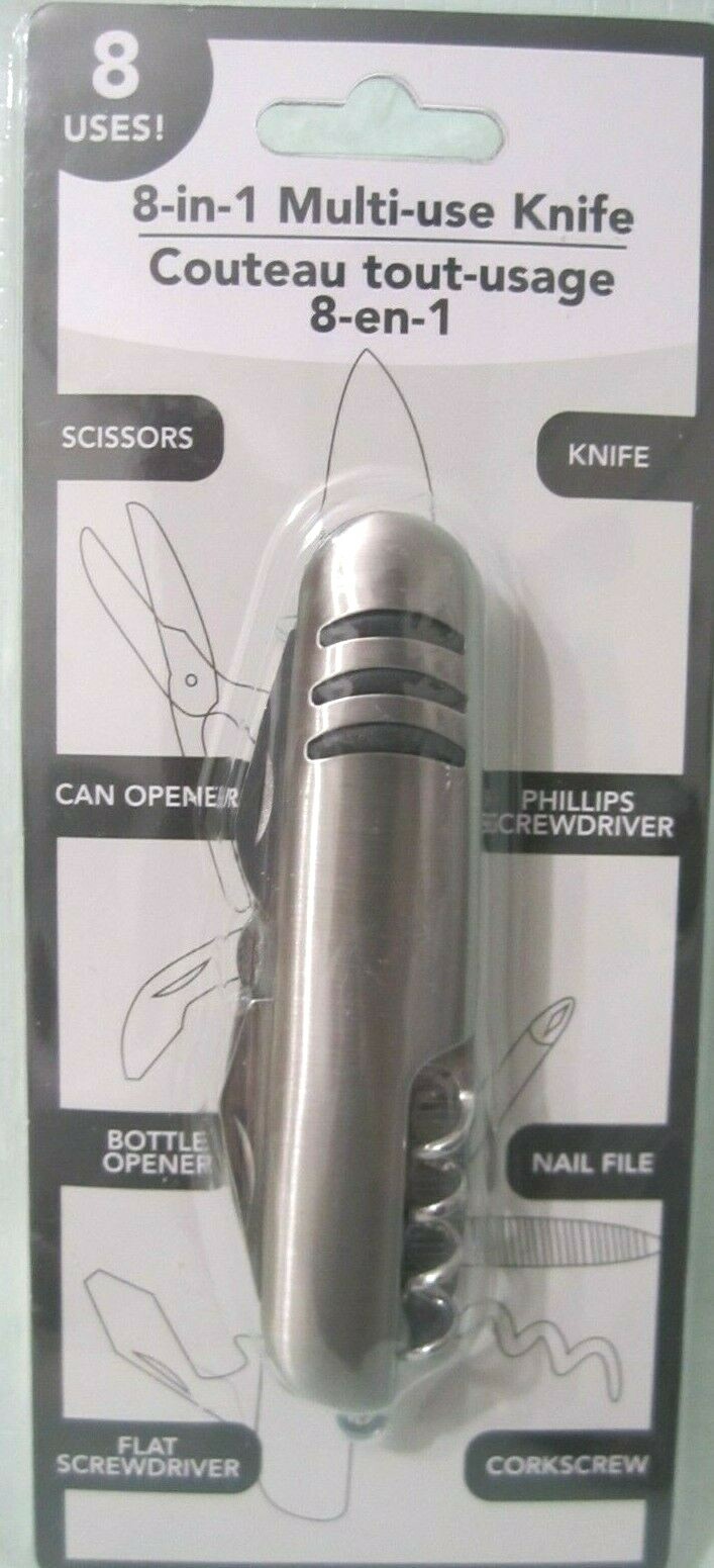 Green brier 8-In-1 Multi -Use Knife 8 uses Silver Scissors, Knife , can opener