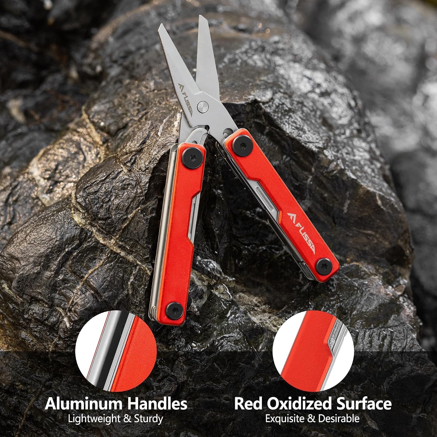 FLISSA Multitool Scissors, 11-in-1 Multi Tool Pocket Knife, Stainless Steel Mini