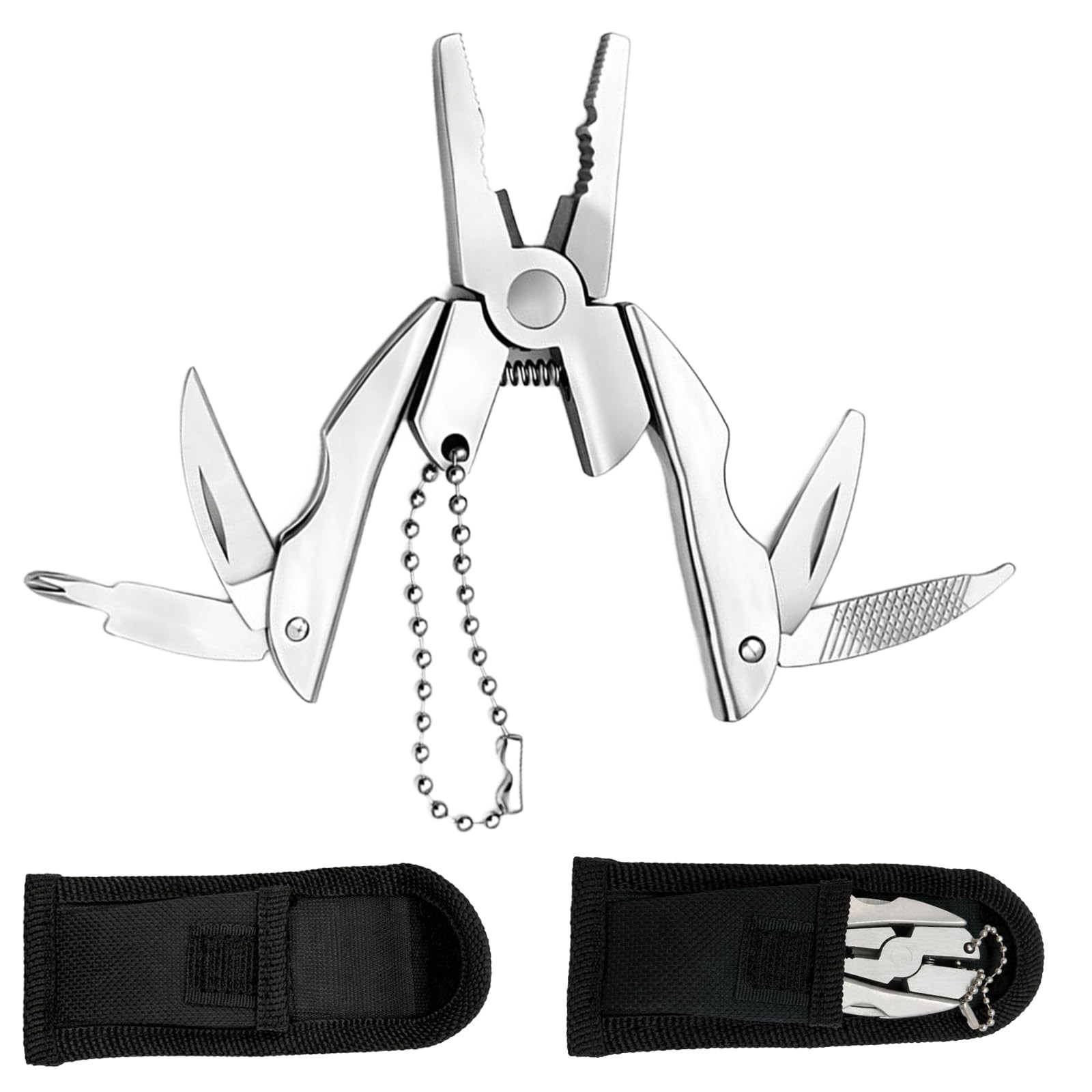 2-Piece Mini 6-in-1 Keychain Multitool Plier with Carry Case – Adjustable Wre…