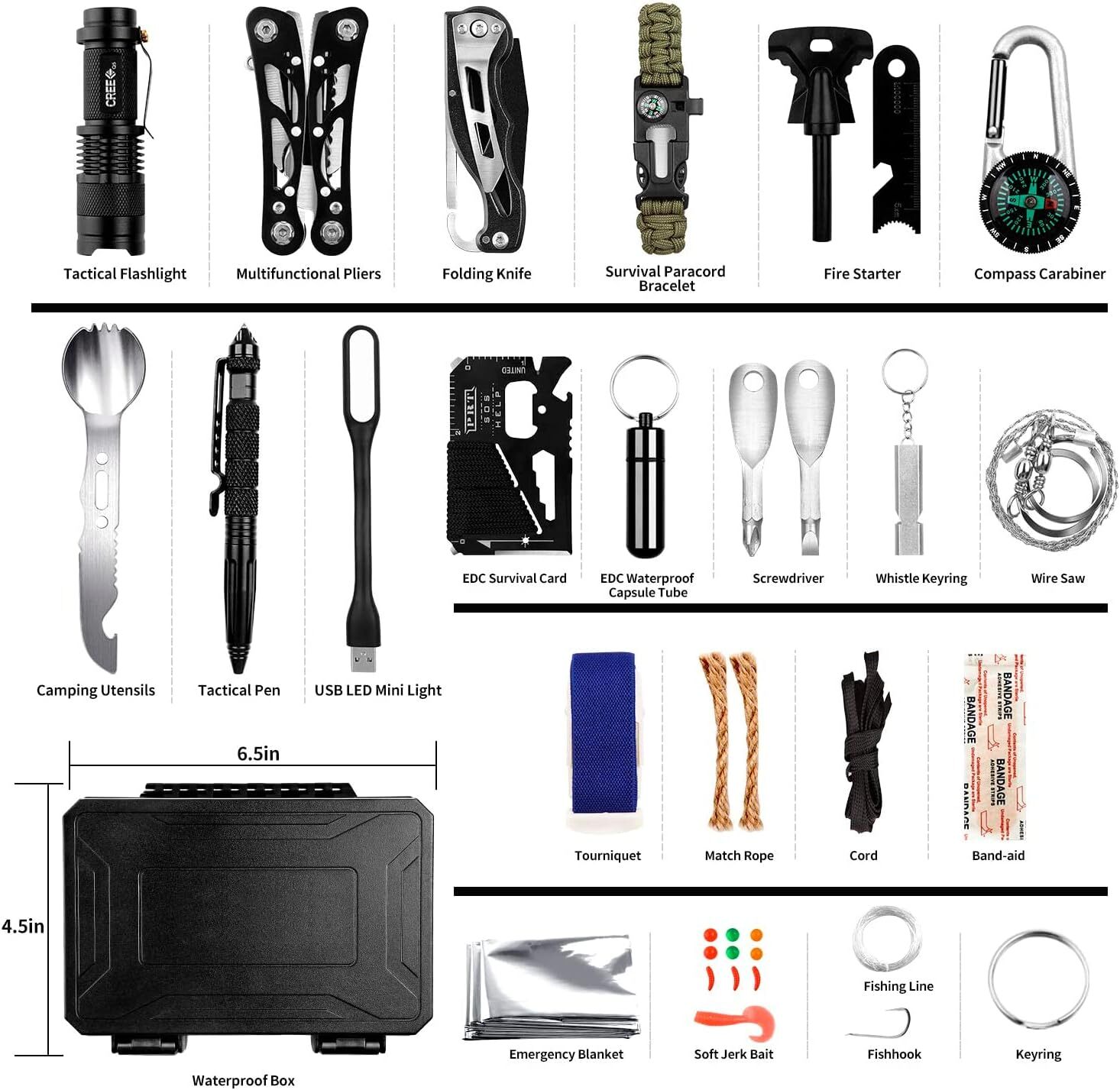 Emergency Survival Gear Kits 60 In 1, Outdoor Survival Tool With Emergency Brace