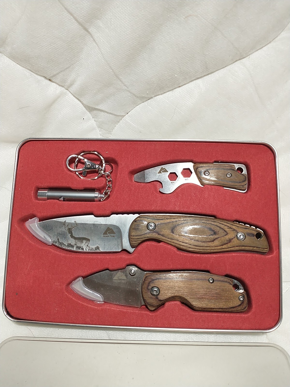 Ozark Trail Four Piece Combo Knife Set Keychain Pocketknife Tin