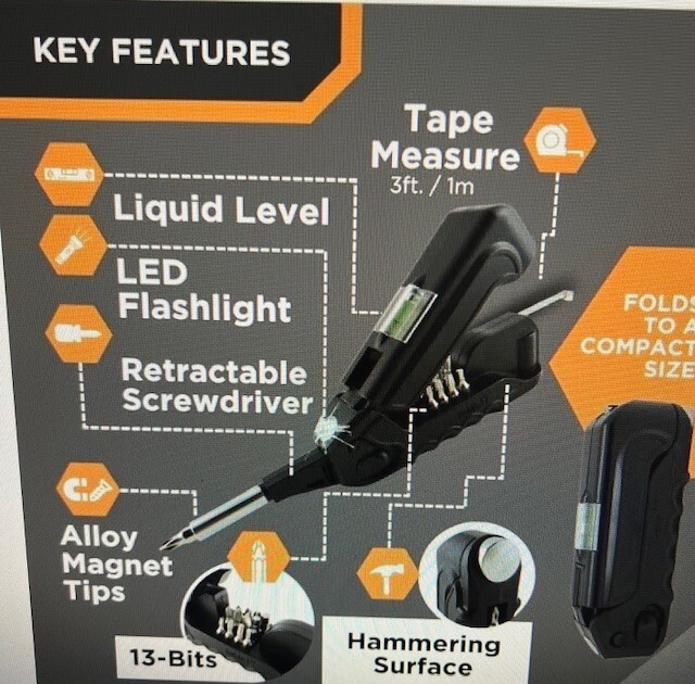 Kelvin Everyday Multi-Tool 17 Tools In 1 Flashlight Screwdriver Hammer Blue NEW