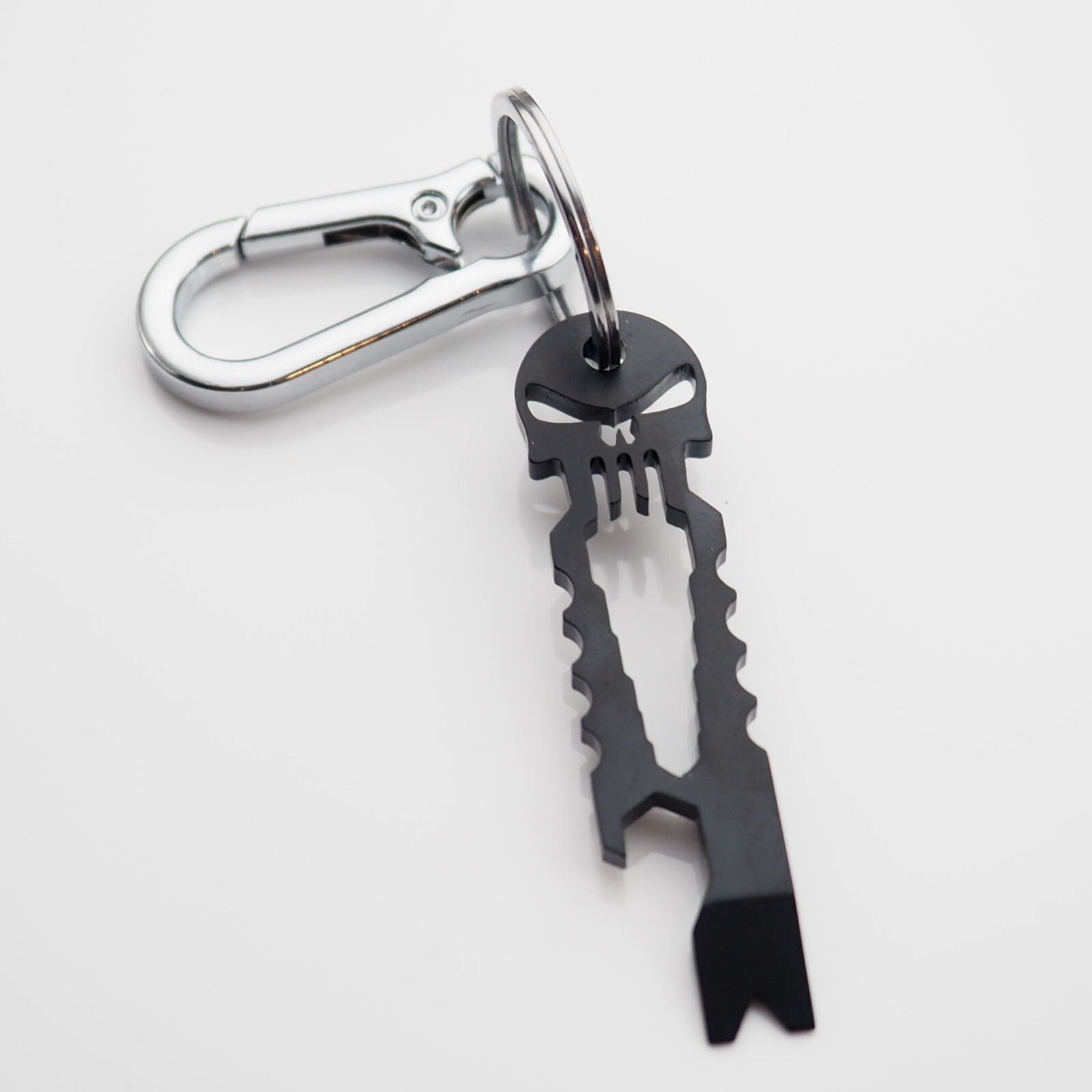 Skull Keychain Crowbar Screwdriver Hex Wrench Carabiner Clip Opener EDC – Black
