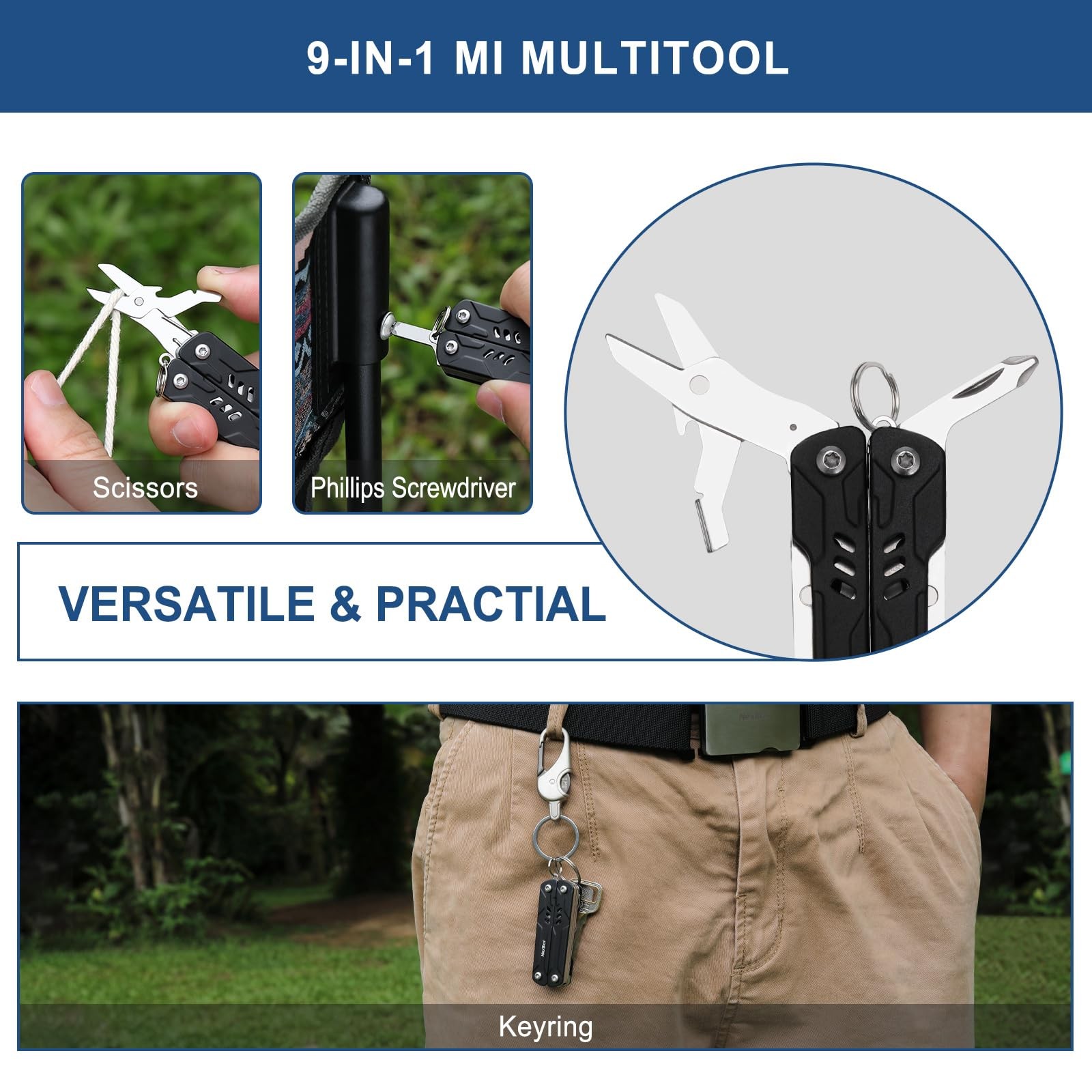 Mini Multitool – 9 in 1 Keychain Multitool with Needle Nose Pliers, Scissors,…