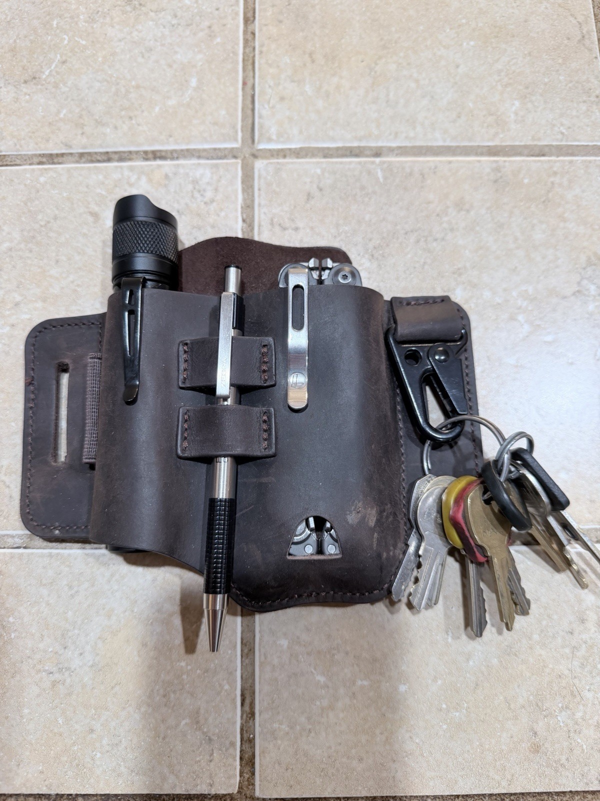 Leather Sheath For EDC Leatherman/multitool Flashlight Pen And Keys. Sheath Only
