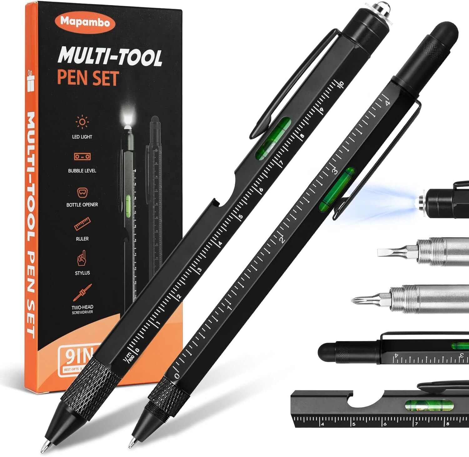 2-PACK 9 in 1 Multitool Pen Set – Set of 2 pens 1 – Metal Made