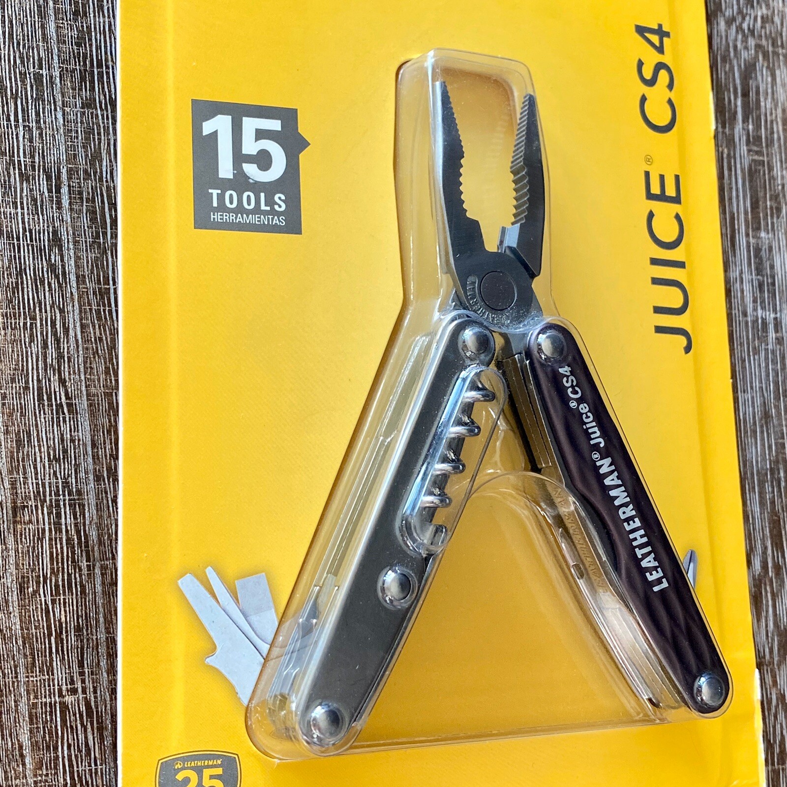 New, Sealed In Blister, Leatherman Juice CS4 Granite Gray multitool.