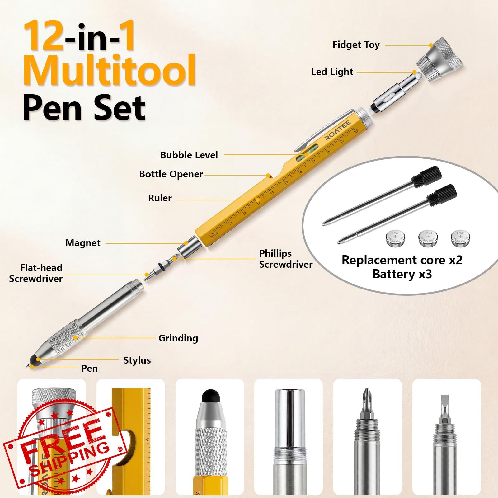 ROATEE multi tool pen yellow