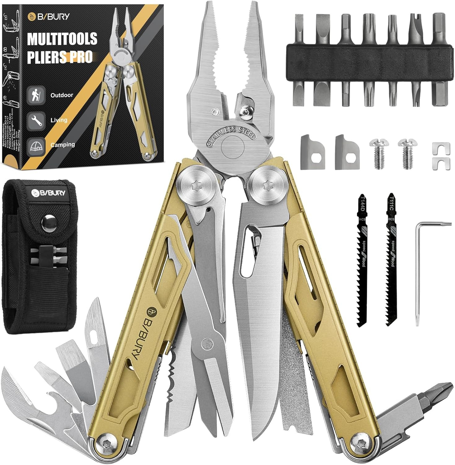 Multitool Pliers Pro BI2045, 31-In-1 Stainless Steel Multi Tool with Replaceable