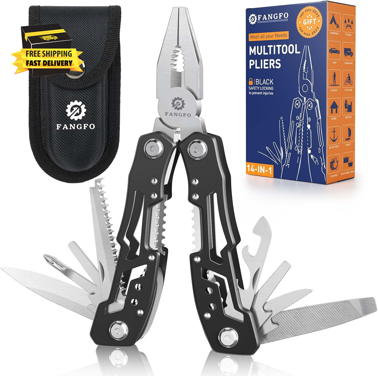 14-In-1 Multitool with Safety Locking, Professional Stainless Steel Multitool Pl