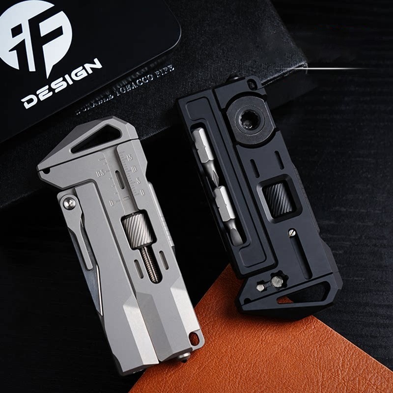 Titanium Alloy EDC Wrench Ratchet Screwdriver Caliper Bit Holder Utility Cutter