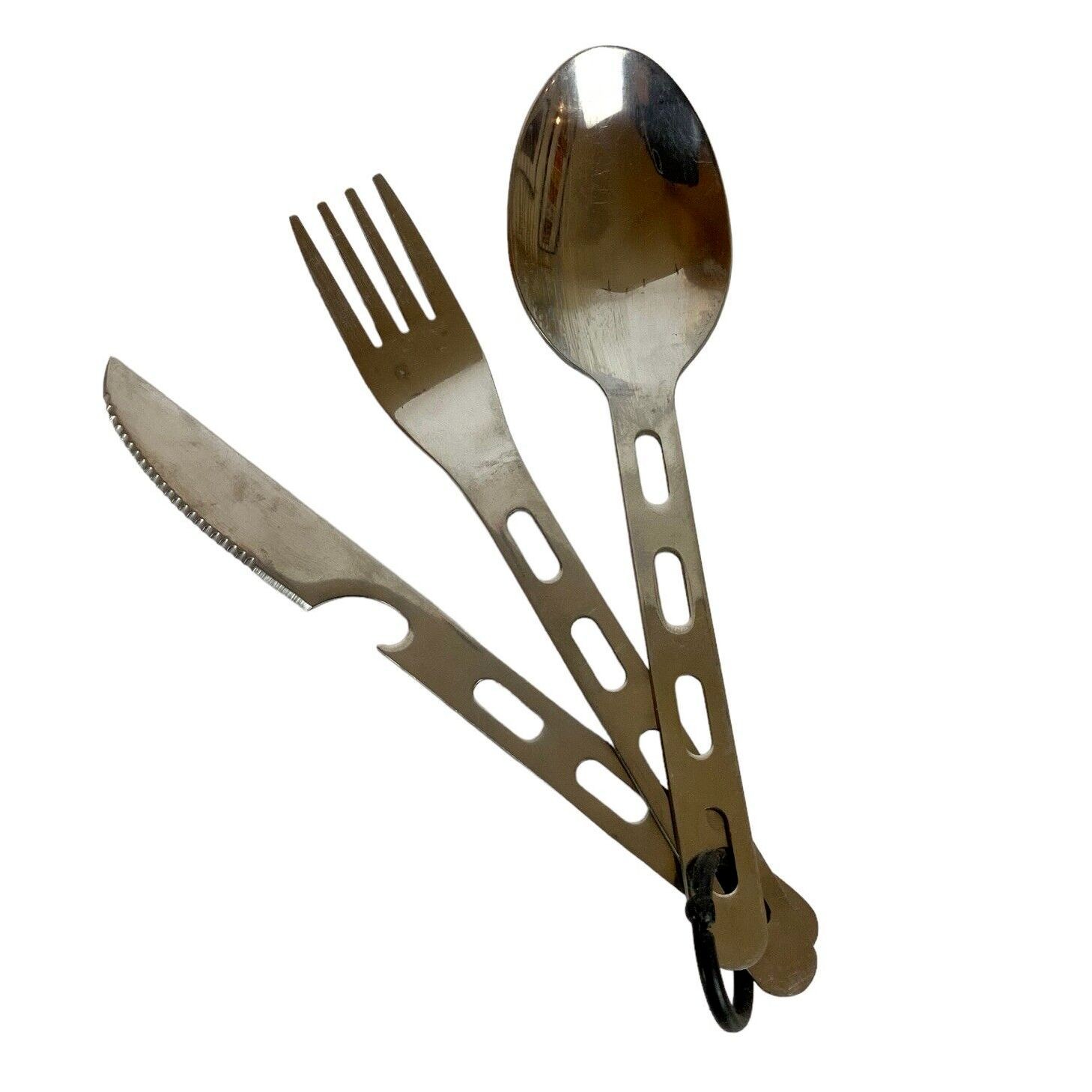 Unbranded 3 Piece Stainless Steel Flatware Set On Ring Camping Hiking Fishing