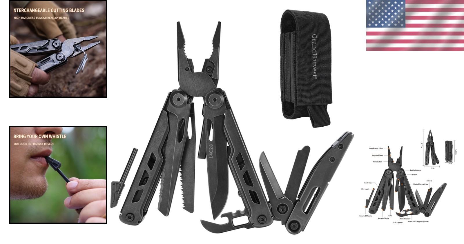 Portable Outdoor Multitool with Large Folding Scissors