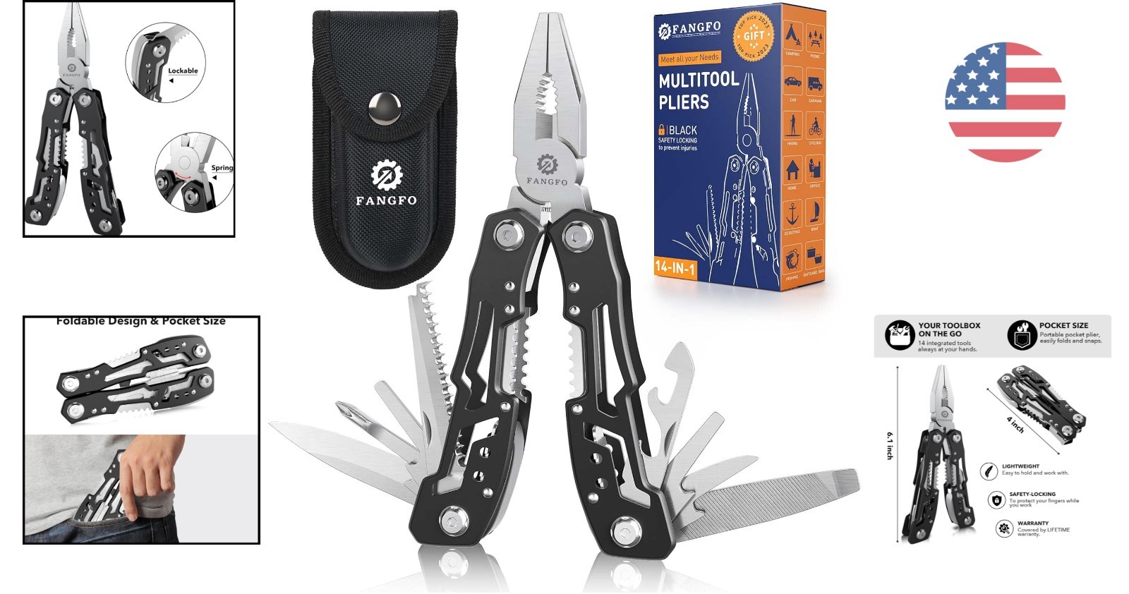 Ultimate 14-in-1 Professional Multitool with Safety Lock for Hiking & Camping