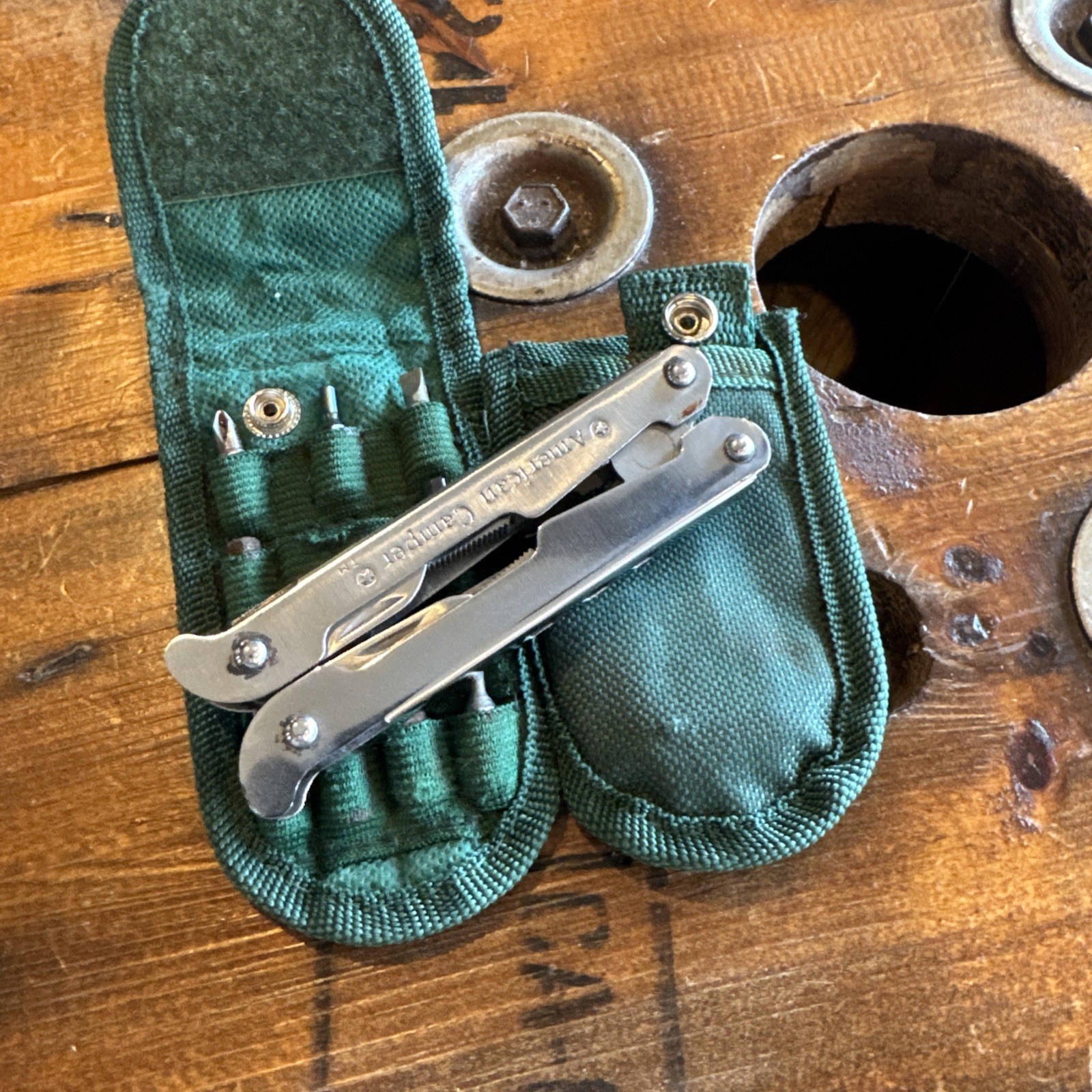Vintage American Camper Stainless Steel Multi Tool W/ Nylon Case & Bits