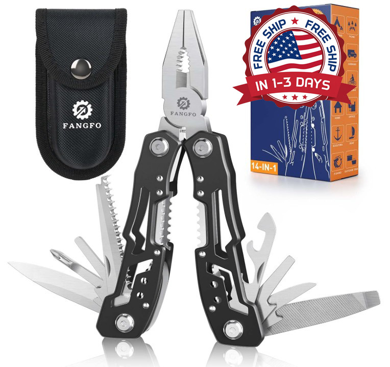 14in1 Multitool Pliers Stainless Steel Pocket Knife Safety Lock Camping