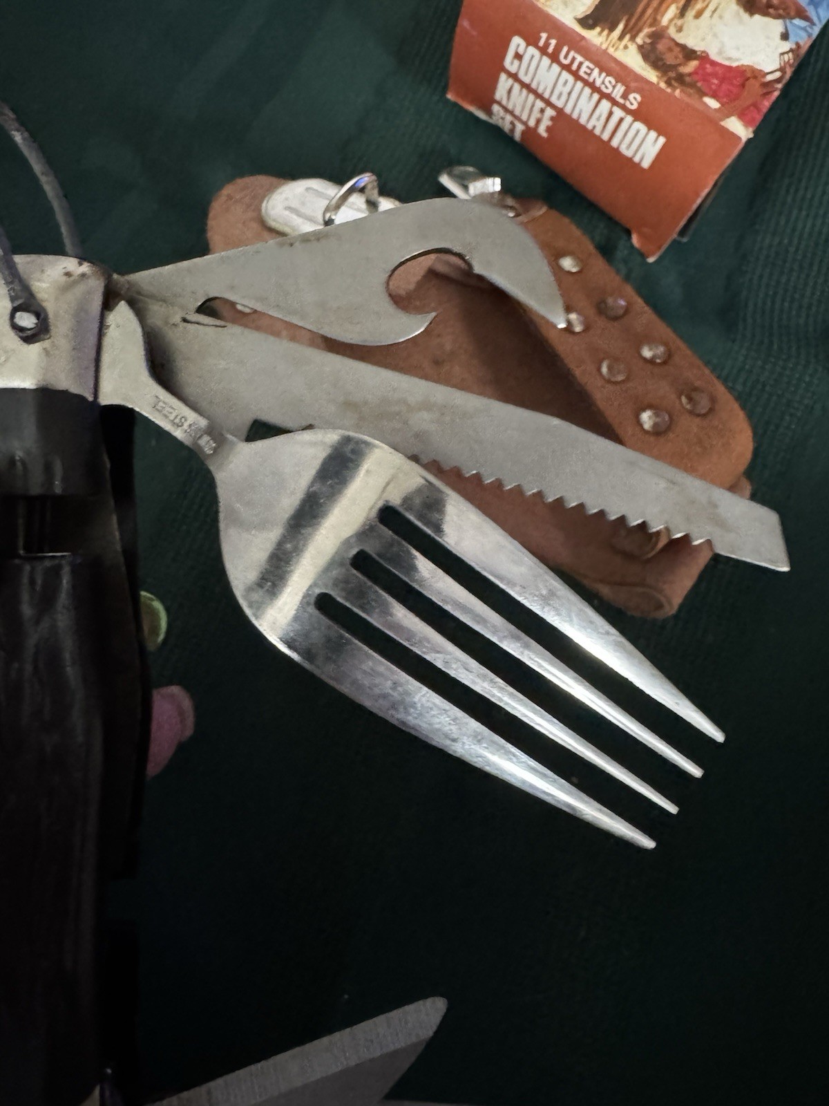 Vintage 11-in-1 Combination Knife Set Multi-Tool Stainless, Leather Sheath/Box,