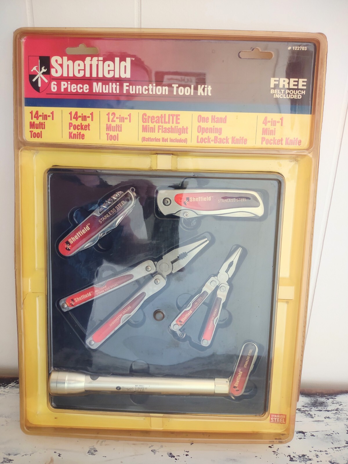Vtg Sheffield #122703 6 Piece Multi Function Tool Kit Belt Pouch NOS Circa 1990s